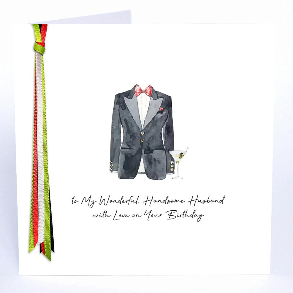 Ribbons &amp; Roses To My Wonderful Handsome Husband With Love On Your Birthday Large Card