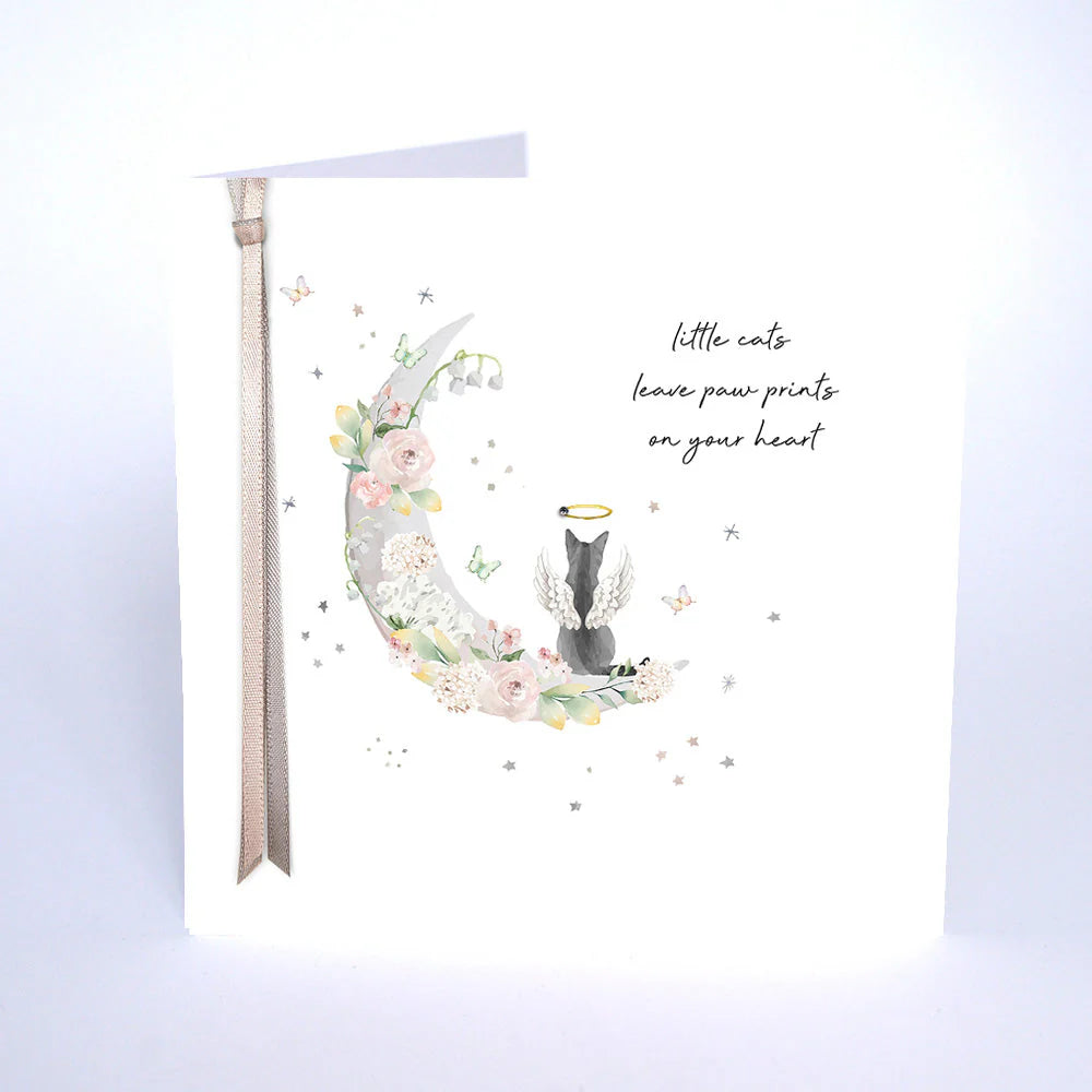 Five Dollar Shake Little Cats Leave Paw Prints On Your Heart greeting card with adorable cat paw print design from Cornucopia Home and Gift