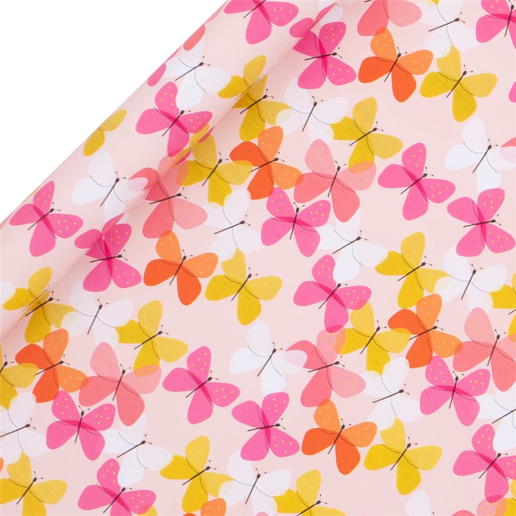 Glick Butterfly Roll Wrap by Cornucopia Home and Gift, featuring colorful butterfly patterns on durable wrapping paper.