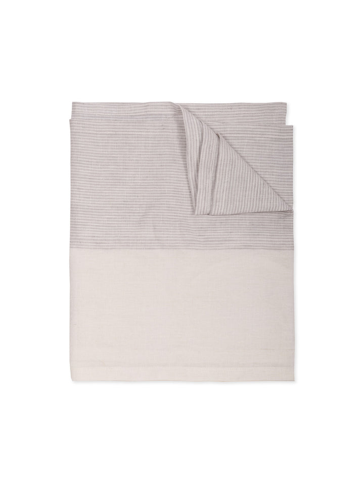 Linen Hazleton Stripe Runner by Garden Trading featuring a stylish flint-colored striped design on natural linen fabric.