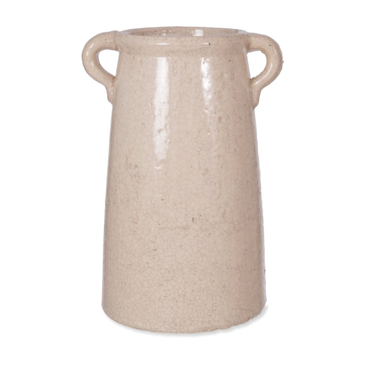 Large Ceramic Ravello Vase by Garden Trading, showing a tall, elegant beige vase with a textured surface.