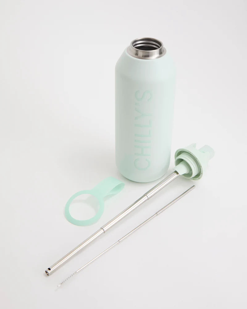 Chillys Series 2 Lichen green water bottle with a flip lid, designed by Cornucopia Home and Gift, 500ml capacity.