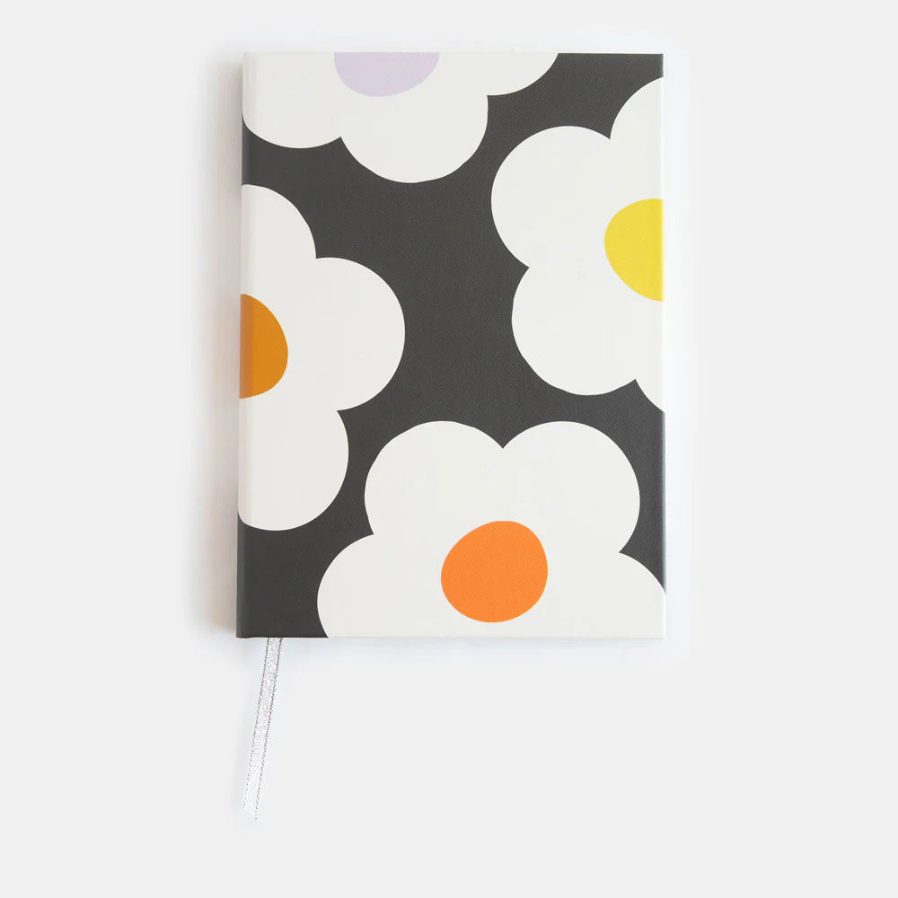 Caroline Gardner multi-flower design slim charcoal casebound notebook for writing or journaling.