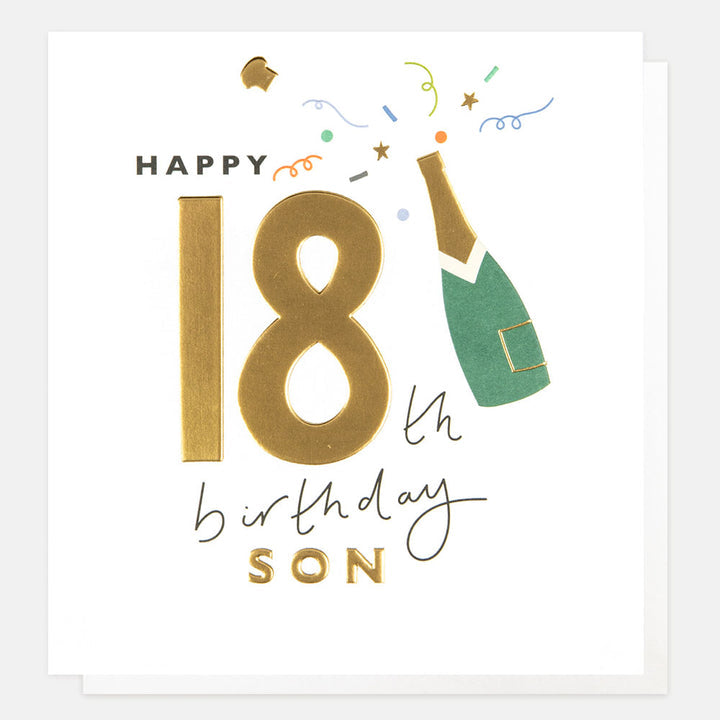 Caroline Gardner Happy 18th Birthday Son greeting card with colorful, festive design and cheerful message for special birthday celebration.