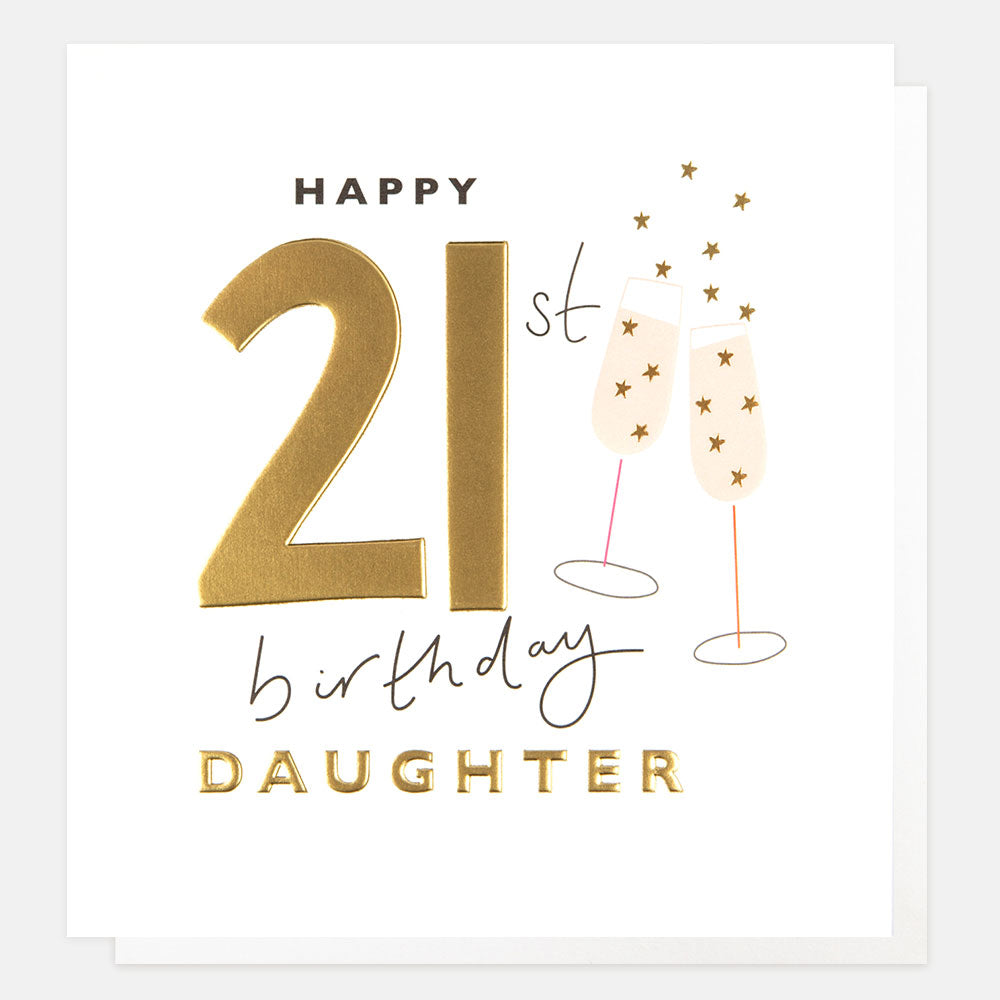 Caroline Gardner Happy 21st Birthday Daughter greeting card with colorful floral design and cheerful message.
