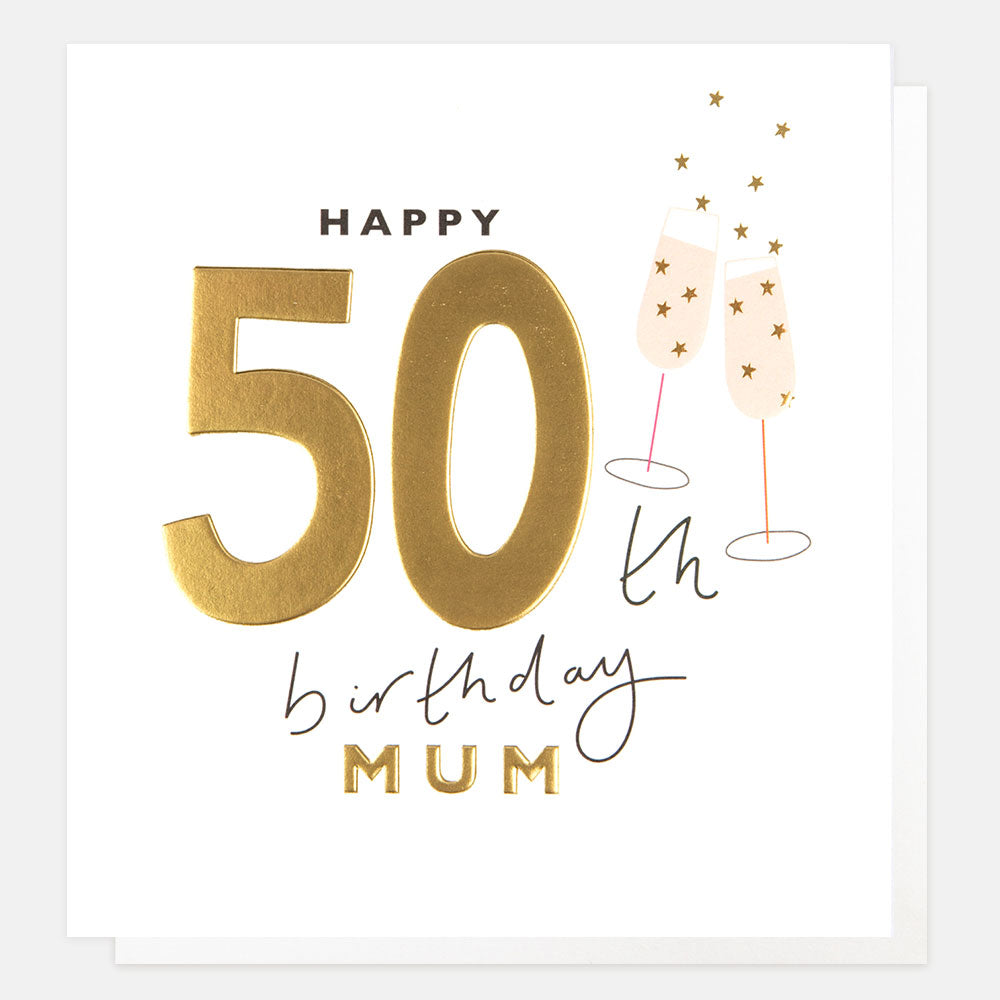 Caroline Gardner Happy 50th Birthday Mum card with colorful floral design and cheerful message, perfect for celebrating her special day.