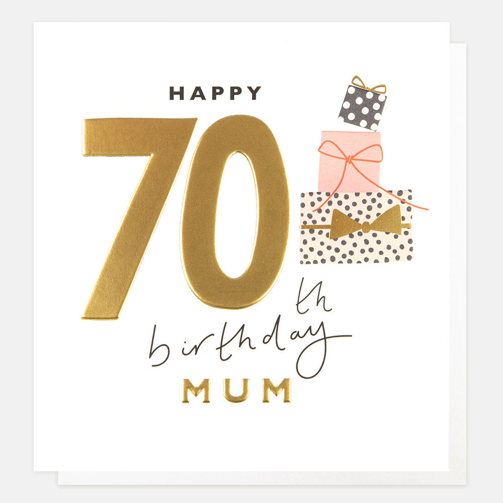 Caroline Gardner Happy 70th Birthday Mum greeting card featuring colorful floral design for special celebration.