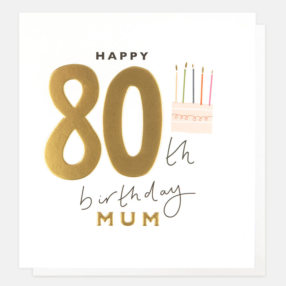 Caroline Gardner Happy 80th Birthday Mum cake card with colorful floral design, perfect for celebrating a special milestone.