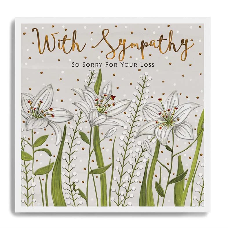 Janie Wilson sympathy card for expressing condolences, with a heartfelt message on a calming design, by Cornucopia Home and Gift.