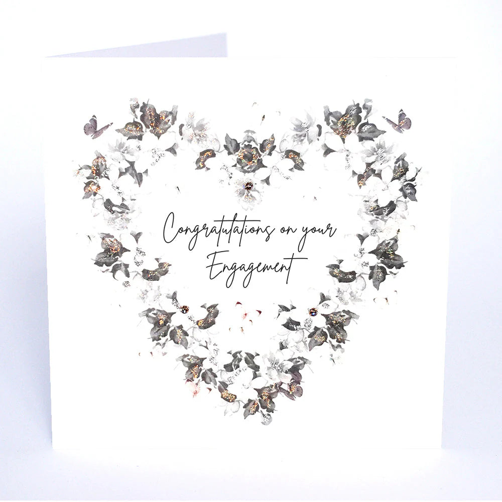 Five Dollar Shake congratulations on your engagement card by Cornucopia Home and Gift with elegant design on white background