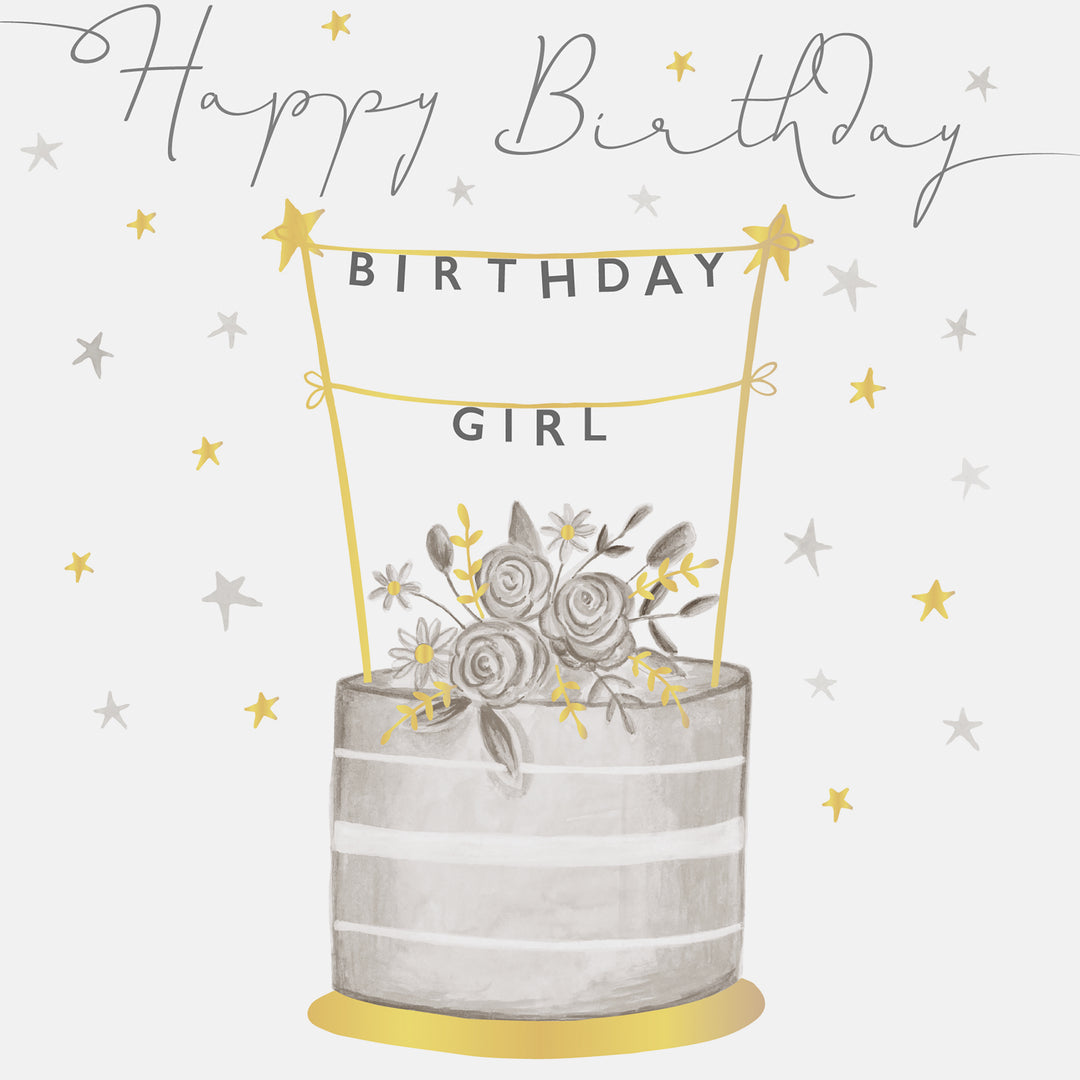 Janie Wilson "Birthday Girl" greeting card with colorful birthday message, designed by Cornucopia Home and Gift.