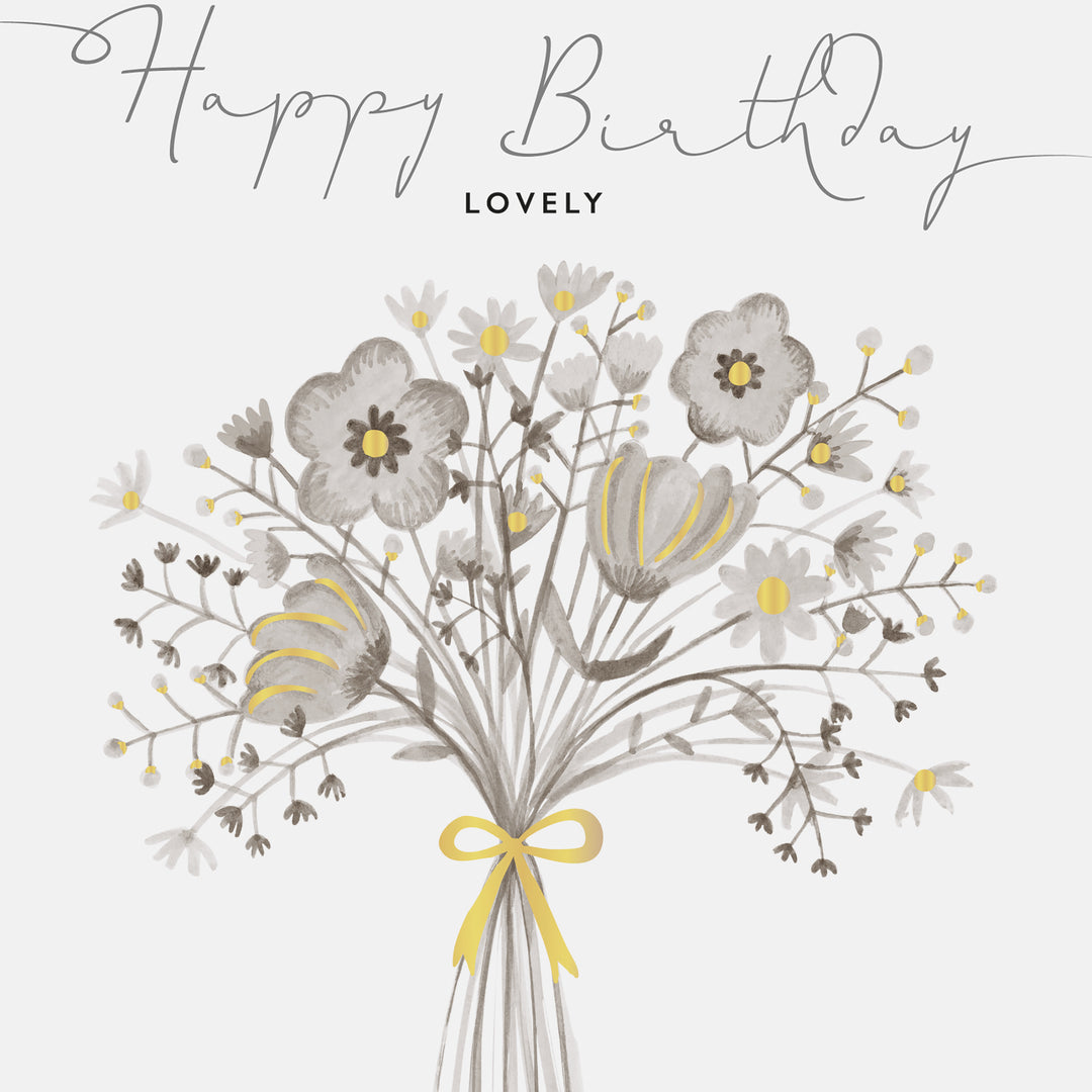 Janie Wilson Happy Birthday Lovely Card with colorful floral design from Cornucopia Home and Gift.