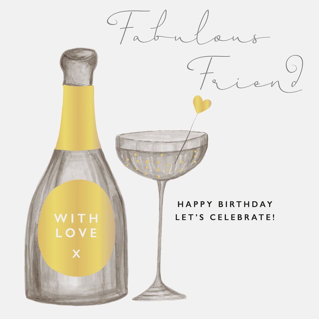 Janice Wilson Happy Birthday Fabulous Friend 'Let's Celebrate' greeting card featuring colorful birthday design and cheerful message.
