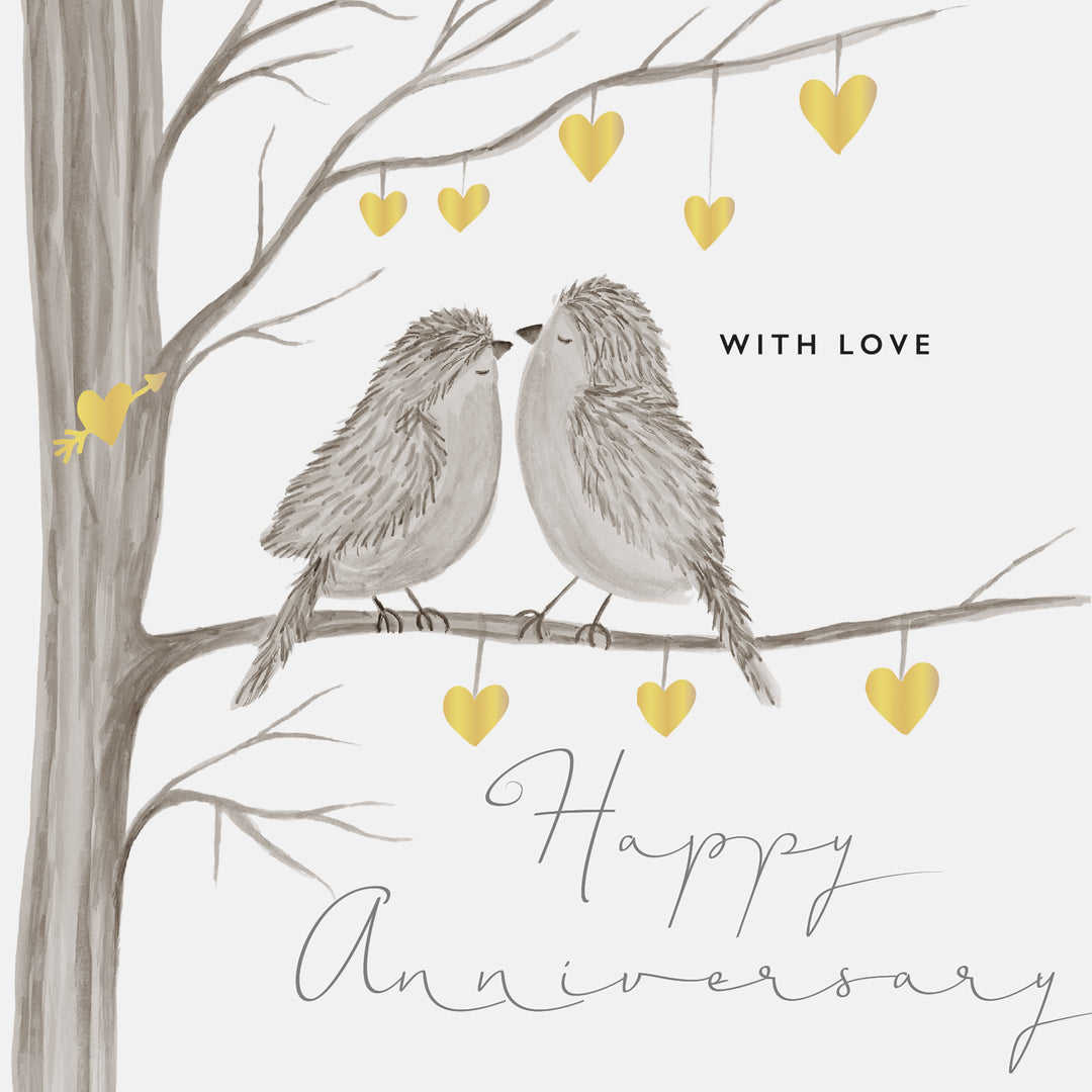 Janie Wilson "With Love Happy Anniversary" greeting card featuring floral design, ideal for celebrating special anniversaries.