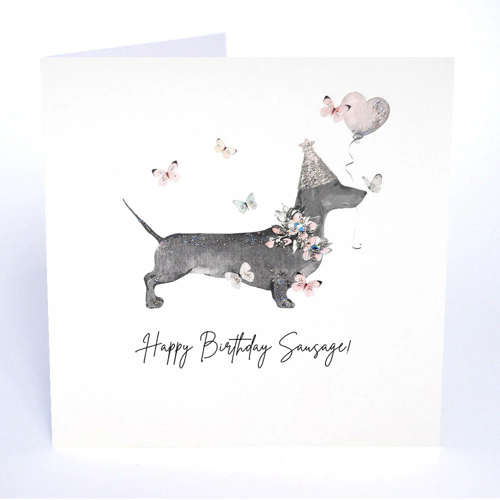 Happy Birthday Sausage! card by Five Dollar Shake featuring colorful illustrations on a festive greeting card design.