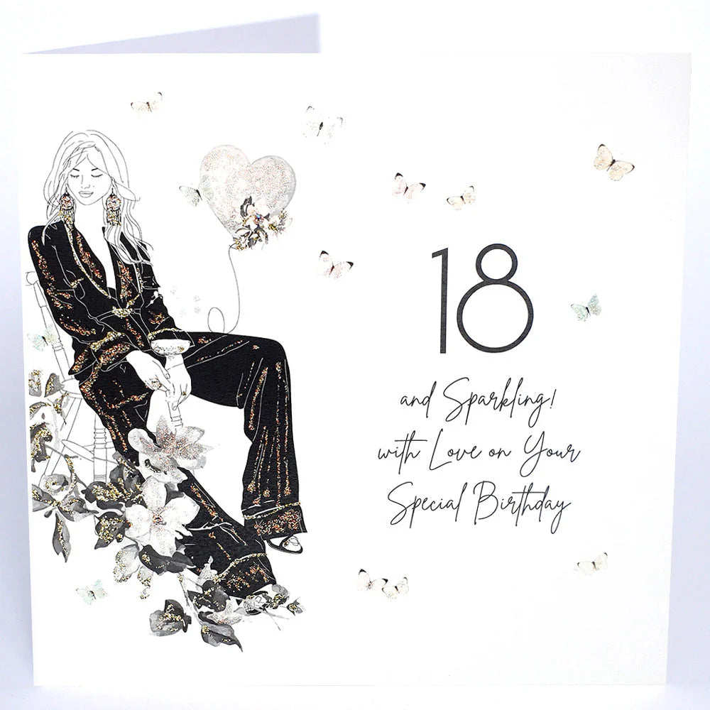 Five Dollar Shake birthday card titled "18 and Sparkling, with Love" featuring colorful, festive design for special celebrations.