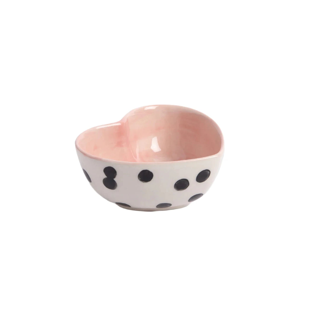 Caroline Gardner Heart Dotty Trinket Bowl with pink and white heart pattern, perfect for decorative storage or jewelry.