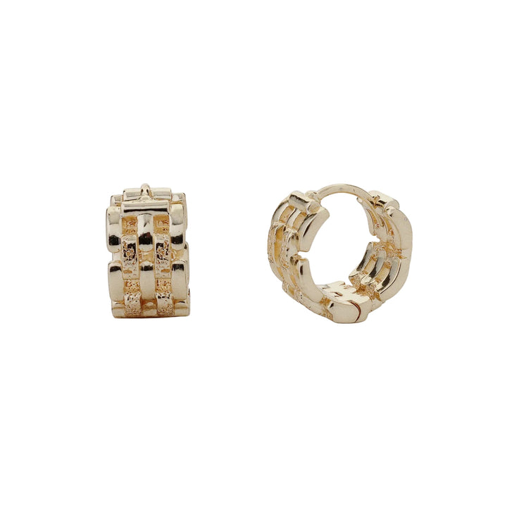 Gold linear earrings by Tutti &amp; Co featuring sleek, minimalist design with elongated rectangular shapes.
