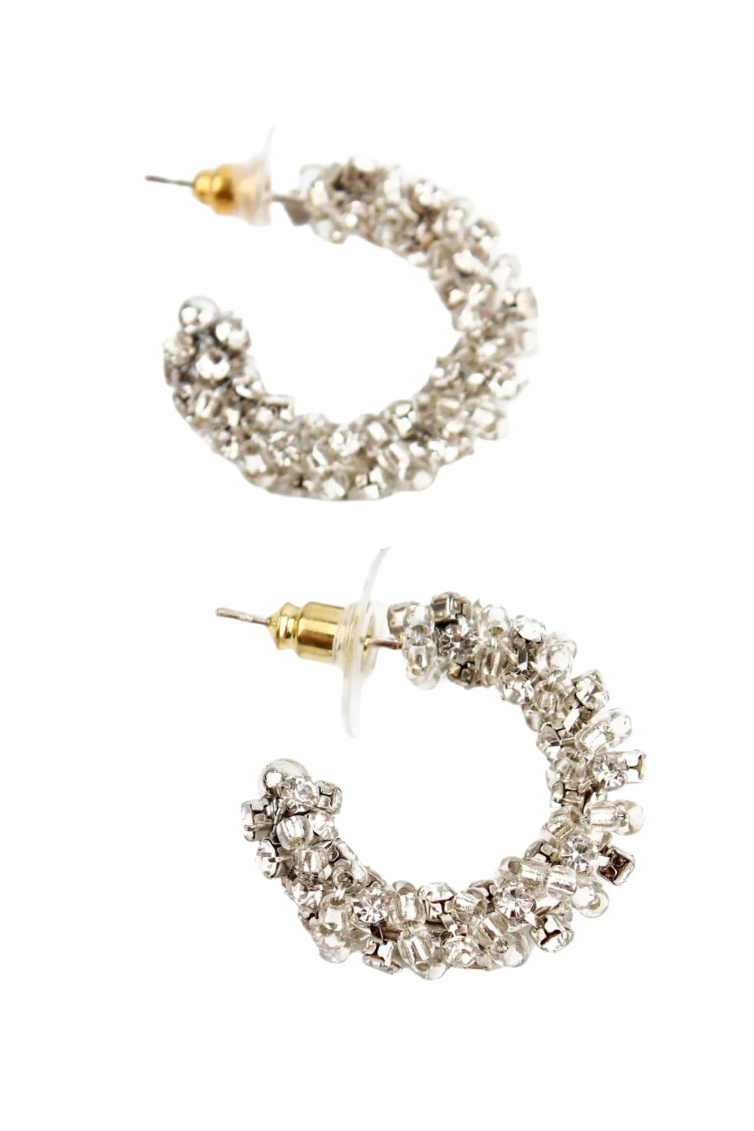 Silver beaded mini hoops earrings by My Doris featuring small, elegant silver beads on lightweight hoops.