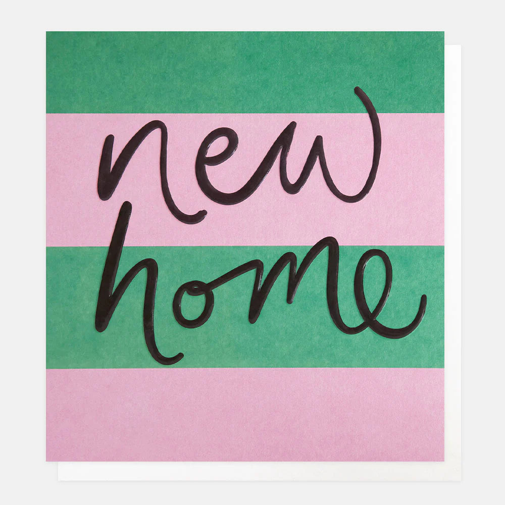Pink and green striped new home sign by Caroline Gardner, featuring a cheerful design for celebrating a new home.