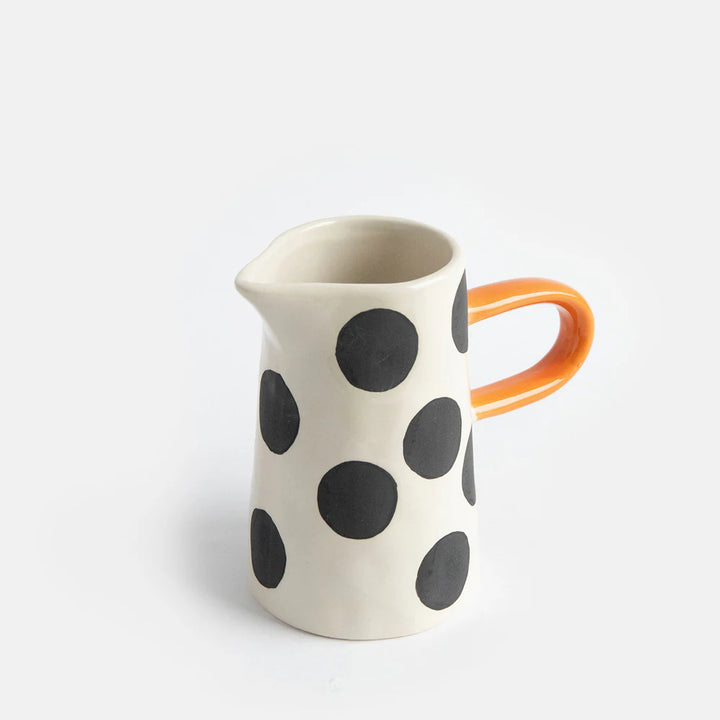 Small Caroline Gardner Mono Spot jug with handle, ideal as a gift, featuring a stylish design from Cornucopia Home and Gift.