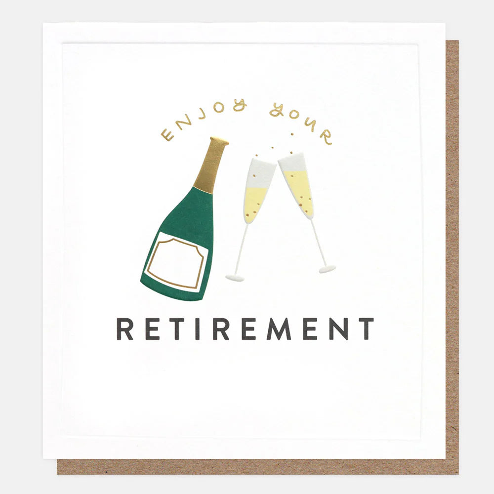 Caroline Gardner "Congratulations Enjoy Your Retirement" bubbles greeting card with colorful design and cheerful message.