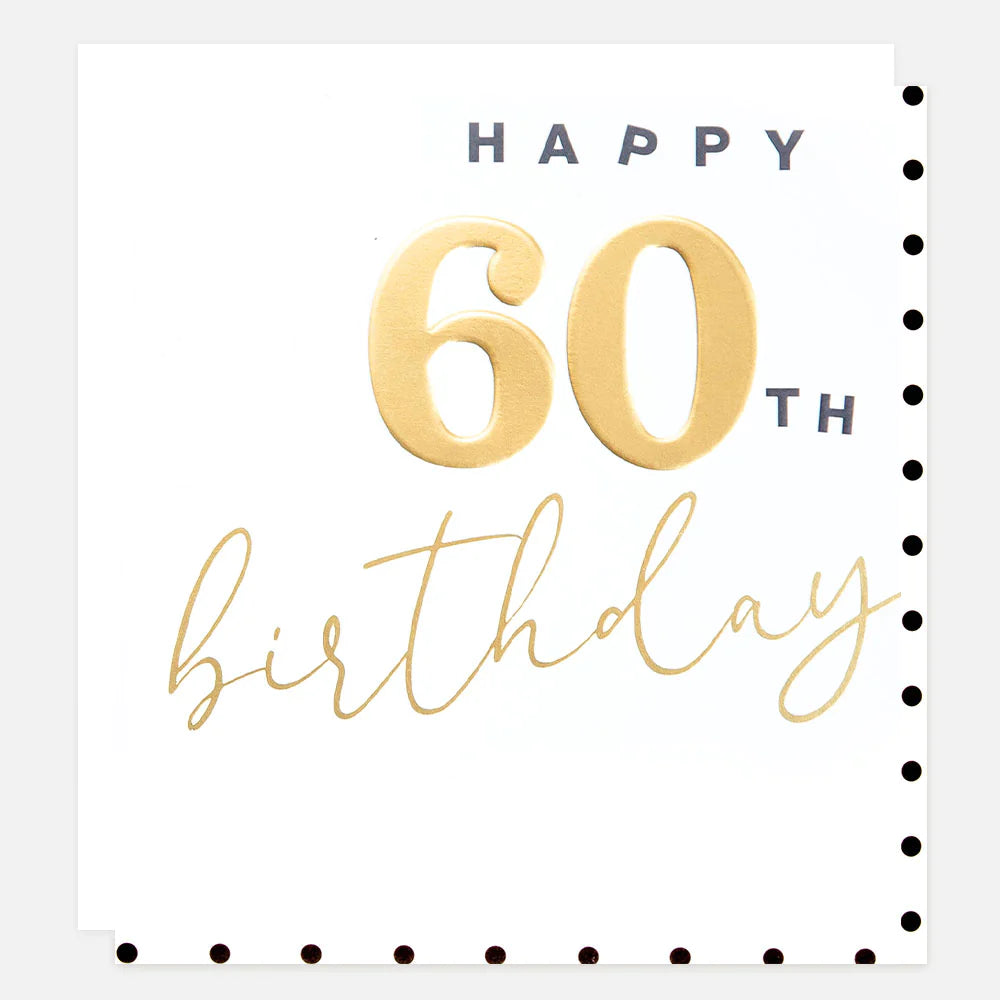 Golden Happy 60th Birthday card by Caroline Gardner featuring cheerful designs, perfect for celebrating a special milestone.