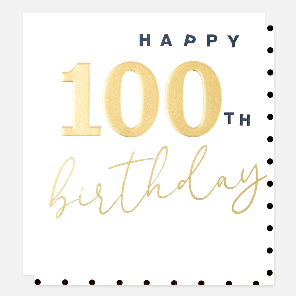 Gold Happy 100th Birthday card by Caroline Gardner featuring festive design, perfect for celebrating a special milestone.