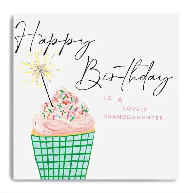 Janie Wilson granddaughter birthday card with colorful floral design, featuring cheerful illustrations and heartfelt message.