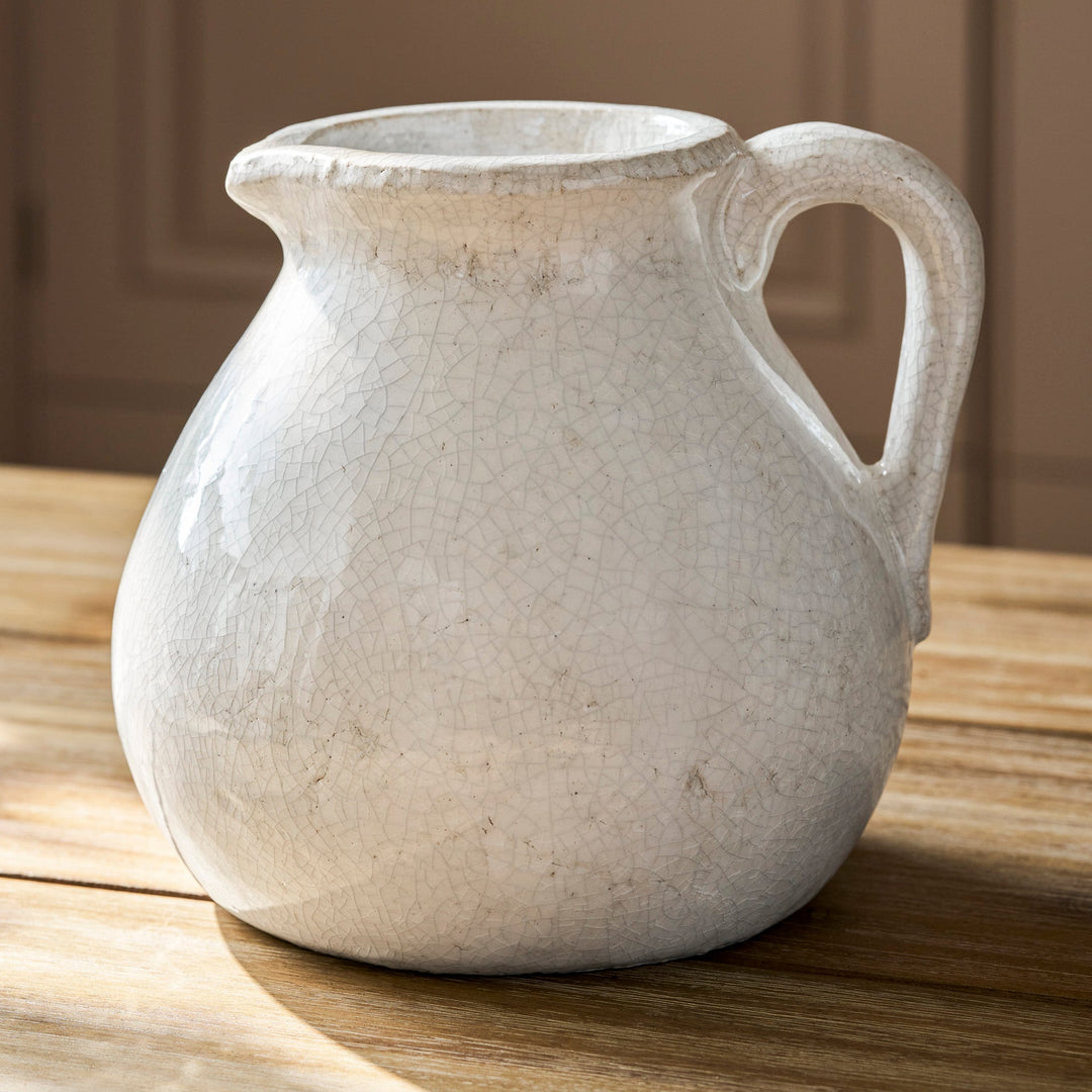 Garden Trading Ravello White Crackle Glaze Ceramic Flower Jug - 21cm