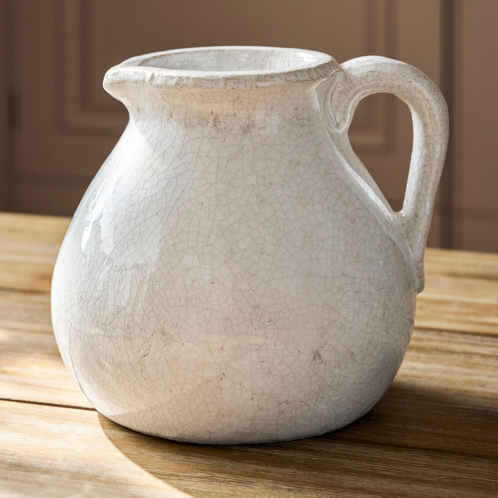 Garden Trading Ravello White Crackle Glaze Ceramic Flower Jug - 21cm