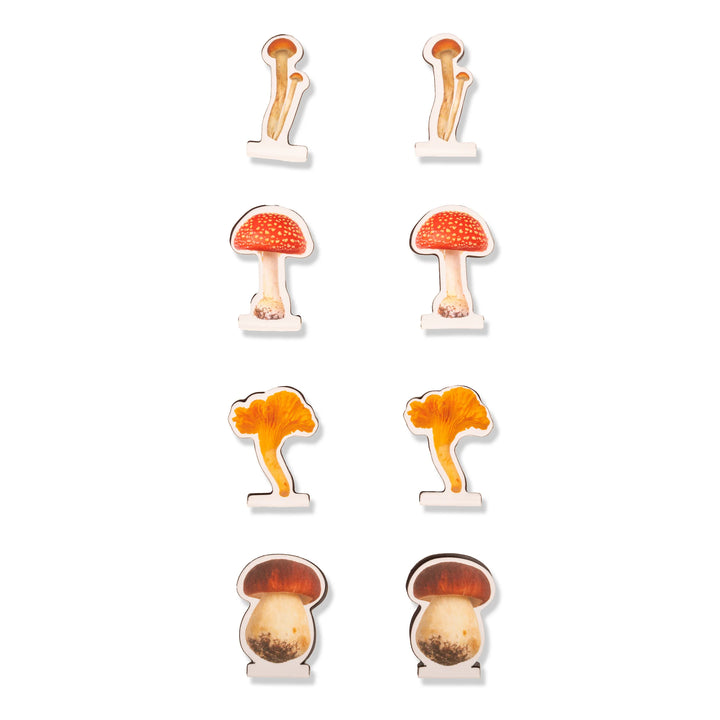 White mushroom-shaped magnetic bookmarks by Kikkerland, featuring cute and functional design for holding your place in books.