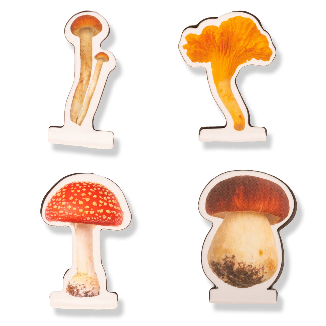 Kikkerland Mushroom Magnetic Bookmarks with colorful mushroom designs for easy page marking, by Cornucopia Home and Gift