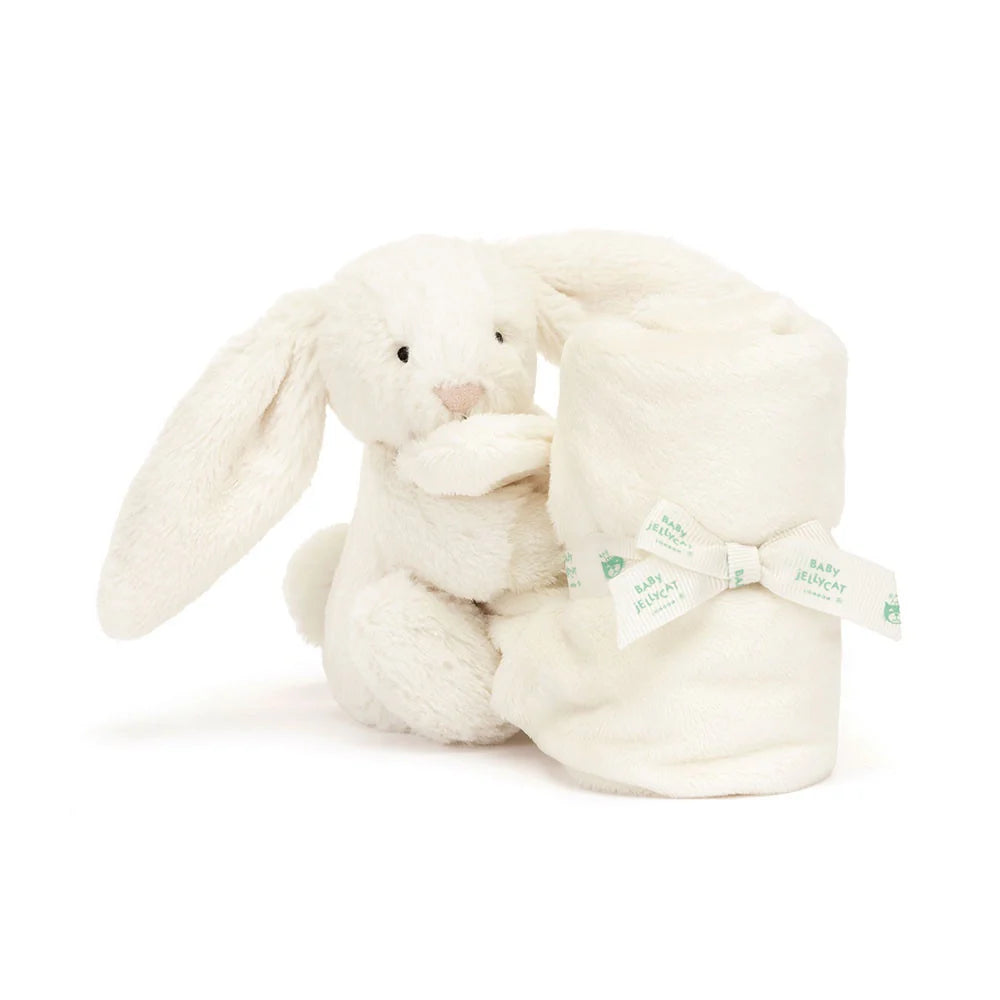 Jellycat Baby Bashful Cream Bunny plush soother with soft fur and floppy ears, ideal for comforting babies.