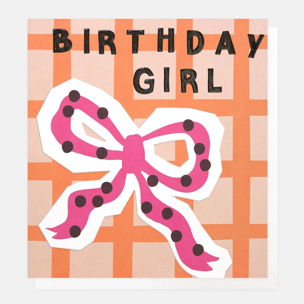 Check Bow Birthday Girl Pink/Orange Card