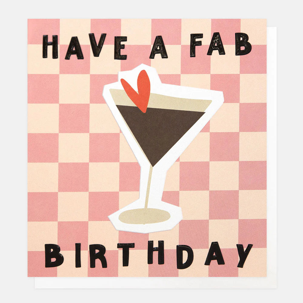 Pink/Cream Check Cocktail Glass Birthday Card