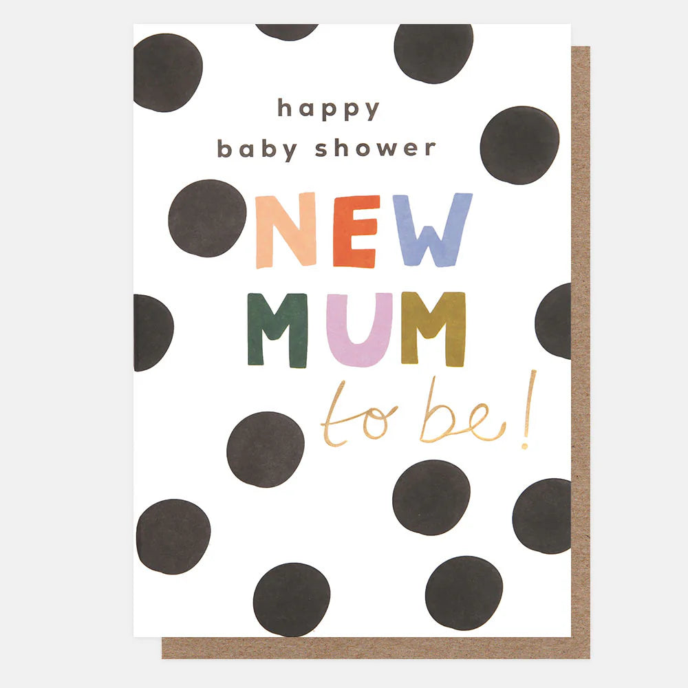 Caroline Gardner Happy Baby Shower New Mum to Be greeting card featuring colorful floral design and cheerful message.