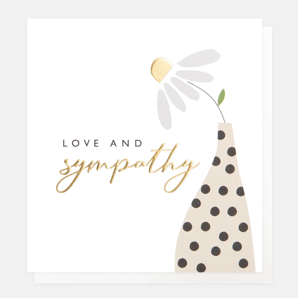 Caroline Gardner love and sympathy spotty card with pink and gray polka dots, designed for heartfelt messages.
