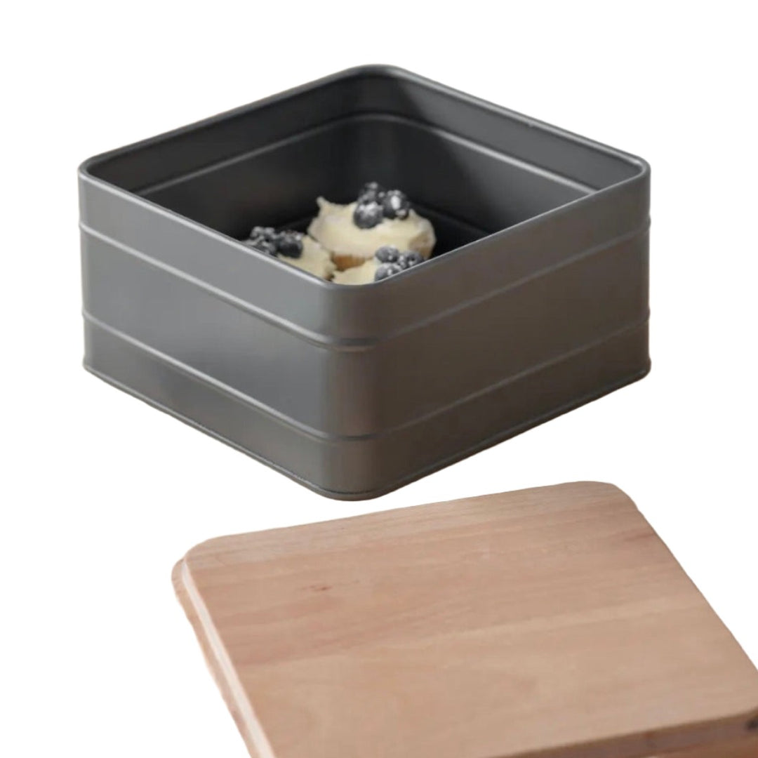 Charcoal Borough cake tin by Garden Trading for baking and storing cakes, featuring a durable metal construction.