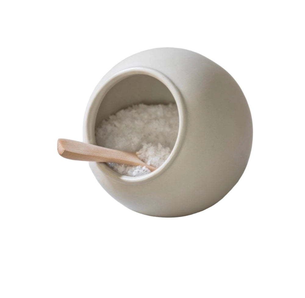 White ceramic salt cellar by Garden Trading, featuring a simple, elegant design from Cornucopia Worcester.
