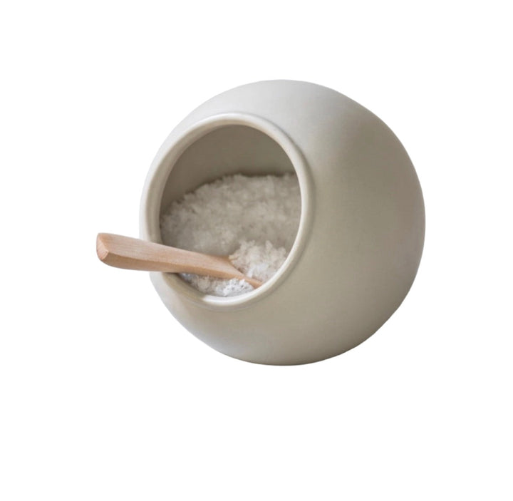 White ceramic salt cellar by Garden Trading, featuring a simple, elegant design from Cornucopia Worcester.