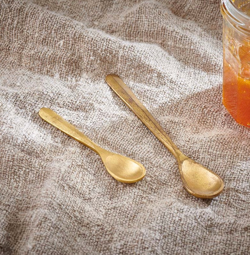 Nkuku Jahi Spoons set of 2 with brushed gold finish, featuring elegant, modern design for stylish tableware.
