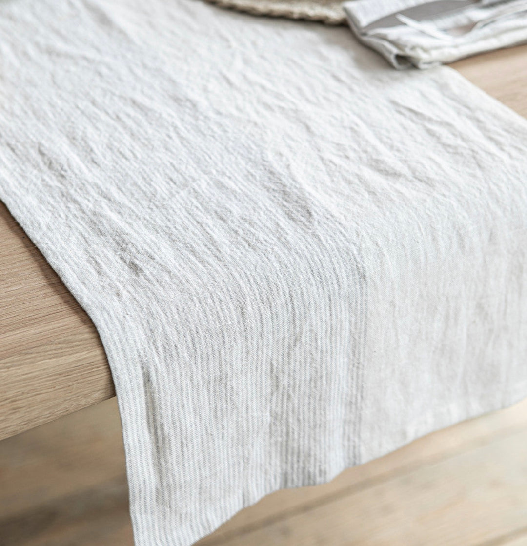 Linen Hazleton Stripe Runner in Flint from Garden Trading, featuring a sleek striped design for table or decor use.