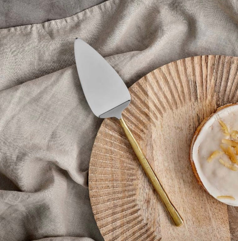 Nkuku Sirkali cake slice with brushed gold finish, elegant and stylish dessert server for special occasions.