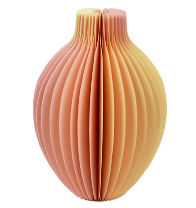Yellow and orange ombre honeycomb paper bud vase by Cornucopia Home and Gift, featuring a decorative paper design for floral arrangements.