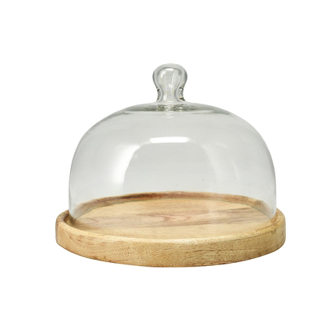 Cornucopia Home and Gift cake dish with glass dome, elegant serving platter for desserts and baked goods, clear glass cover and base.