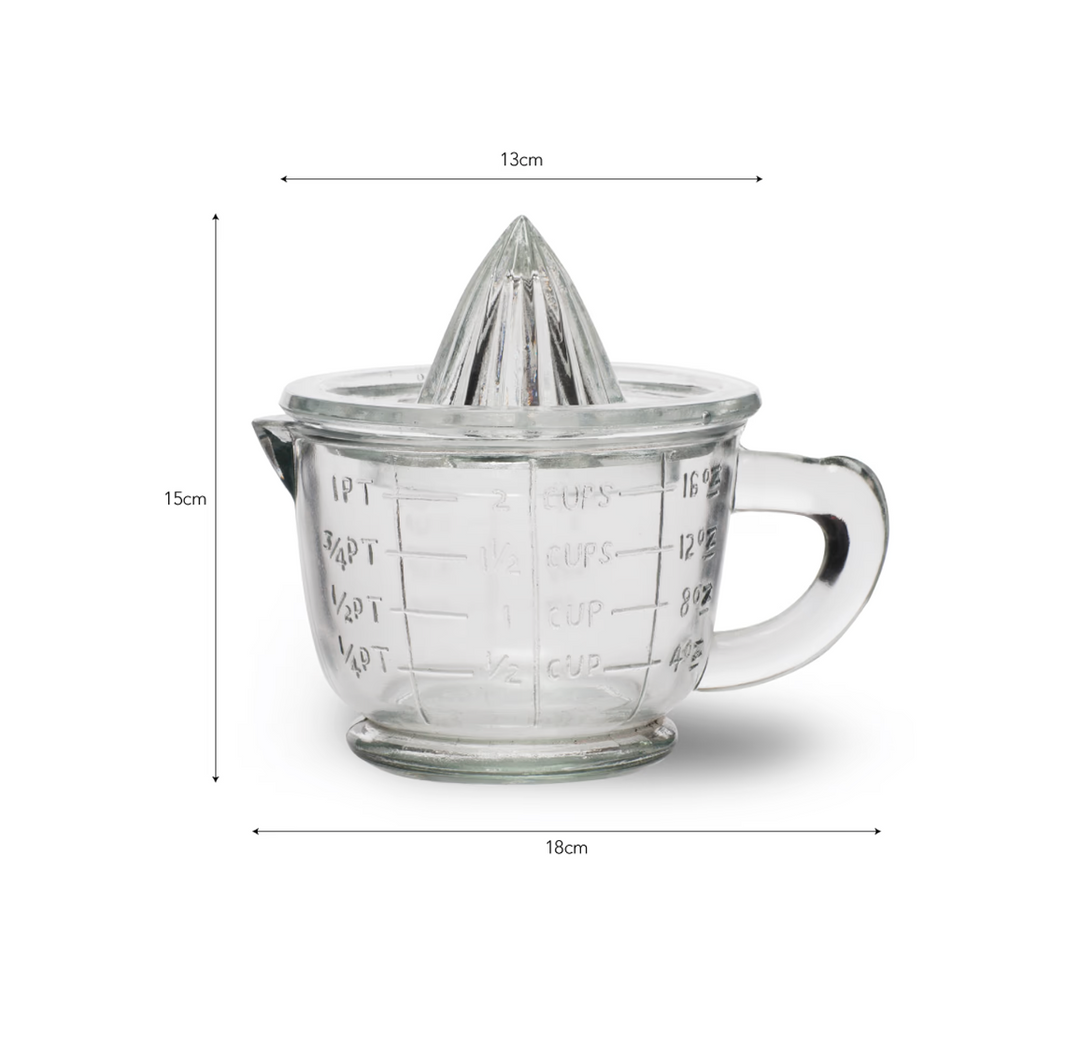 Garden Trading Classic Glass Juicer with sturdy handle and clear glass body for easy citrus juice extraction.