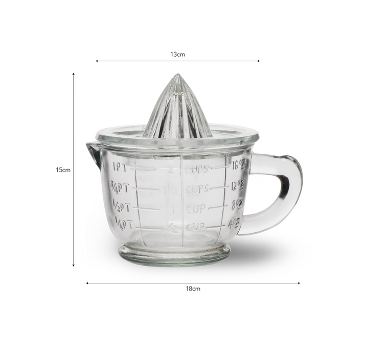 Garden Trading Classic Glass Juicer with sturdy handle and clear glass body for easy citrus juice extraction.