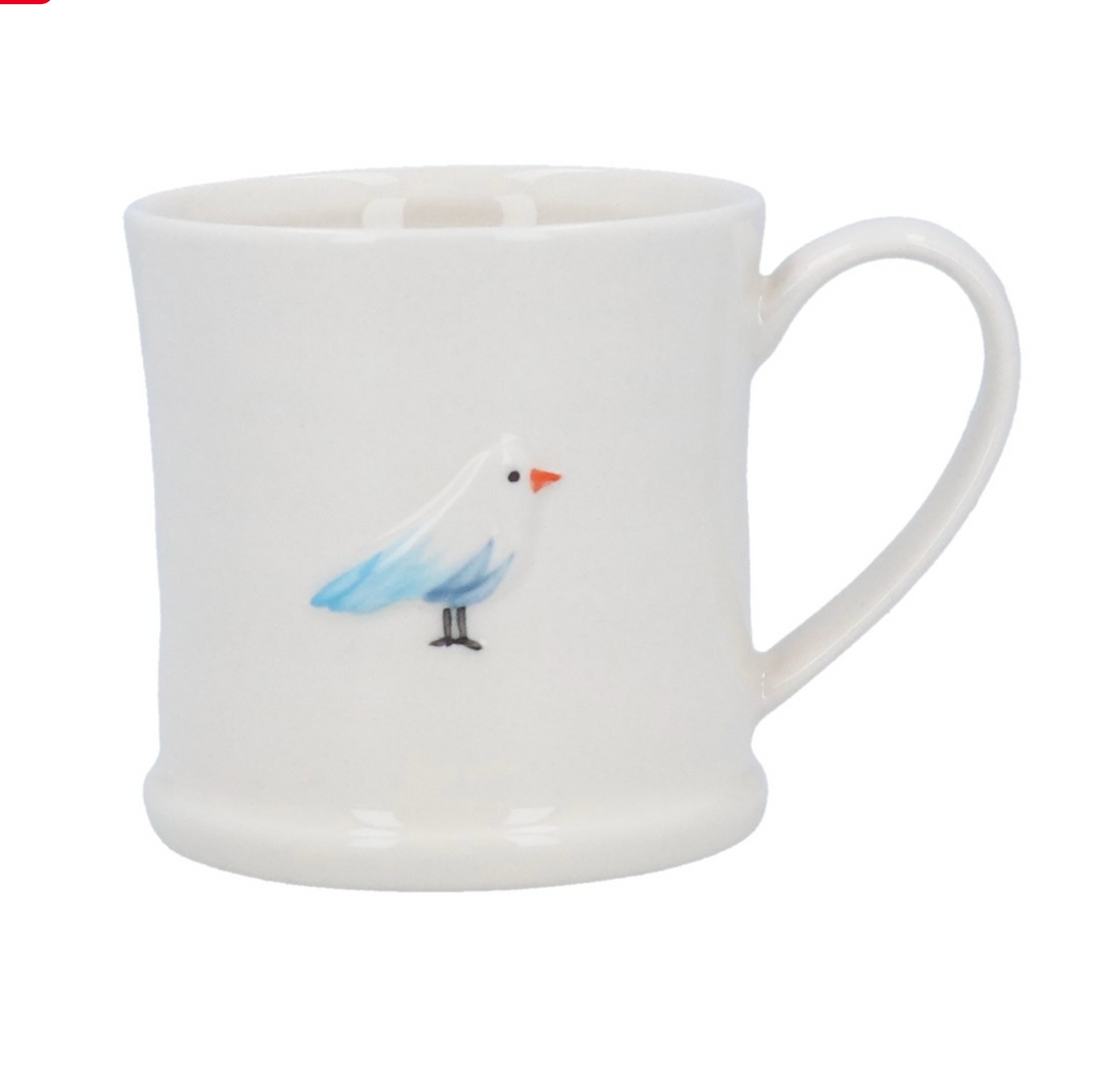 Gisela Graham Seagull Stoneware Mini Mug with seagull illustration, ideal for tea or coffee, in a charming coastal design.