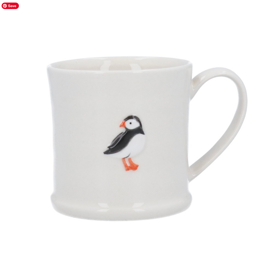 Mini Puffin Stoneware Mug by Gisela Graham featuring a charming puffin design, perfect for coffee or tea.